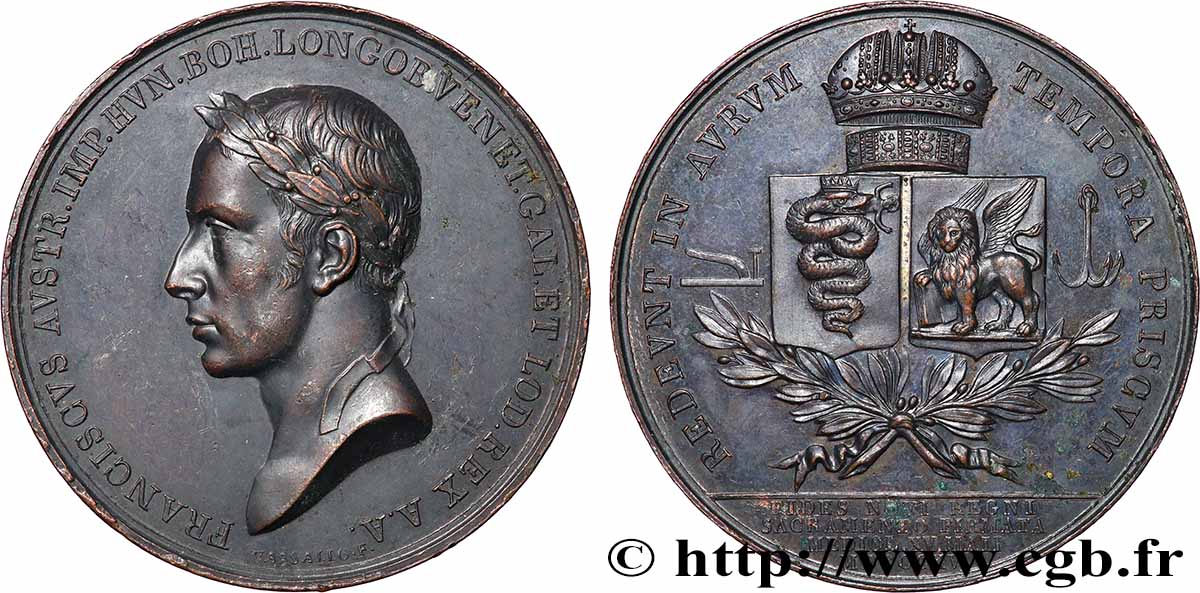 ROYAUME DE LOMBARDIE-VÉNÉTIE - FRANÇOIS Ier Médaille, Restauration de François Ier à Milan, par Vassallo  TTB+