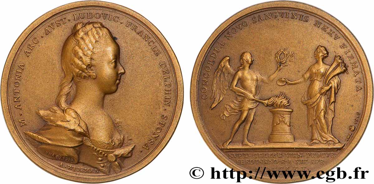 AUTRICHE - ROYAUME DE BOHÊME - MARIE-THÉRÈSE Médaille, Mariage du Dauphin Louis X avec Marie-Antoinette Archiduchesse d’Autriche, refrappe TTB+