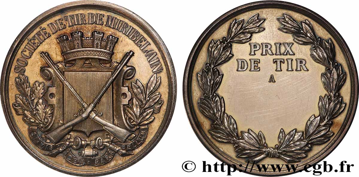 TROISIÈME RÉPUBLIQUE Médaille, Société de tir de Miribel TTB+