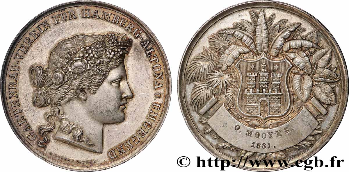 ALLEMAGNE - ROYAUME DE PRUSSE - GUILLAUME Ier Médaille, Société horticole de Hambourg-Altona et des environs fVZ
