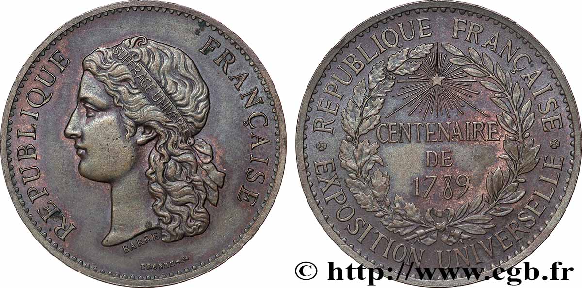 TROISIÈME RÉPUBLIQUE Médaille, Centenaire de 1789 TTB