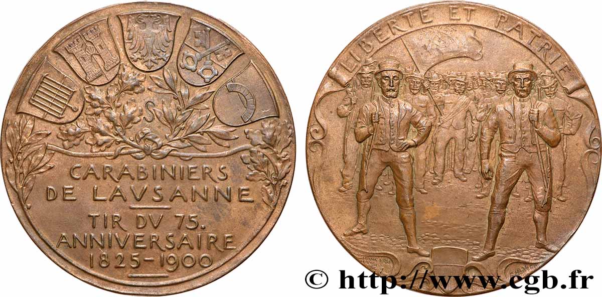 SUISSE - CONFÉDÉRATION HELVÉTIQUE Médaille, Carabiniers de Lausanne, Tir du 75e anniversaire TTB+