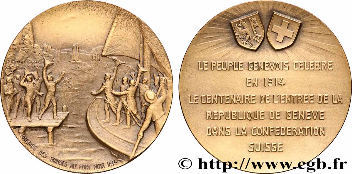 SUISSE - CONFÉDÉRATION HELVÉTIQUE Médaille, Centenaire de l’entrée de la République de Genève TTB+