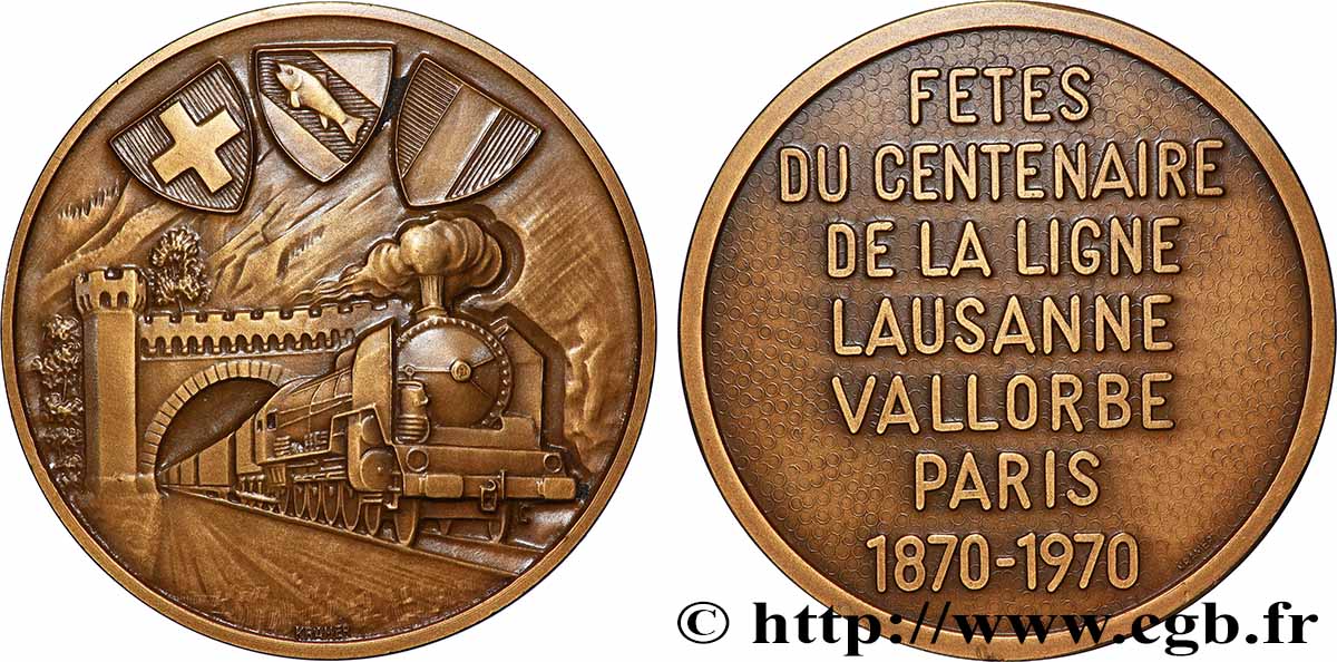 SWITZERLAND Médaille, Fêtes du centenaire de la ligne Lausanne-Vallorbe-Paris AU