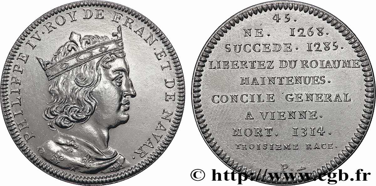 METALLIC SERIES OF THE KINGS OF FRANCE  Médaille, Philippe IV Le Bel - 45 - refrappe ultra-moderne AU