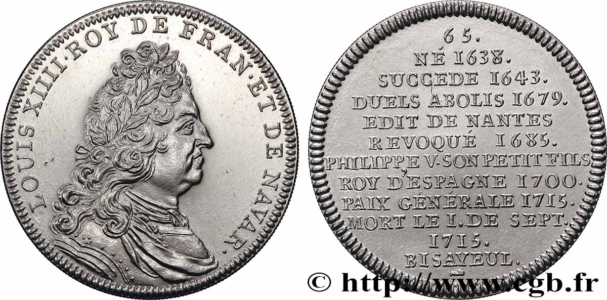 SÉRIE MÉTALLIQUE DES ROIS DE FRANCE Médaille, Louis XIV - 65 - refrappe ultra-moderne TTB+