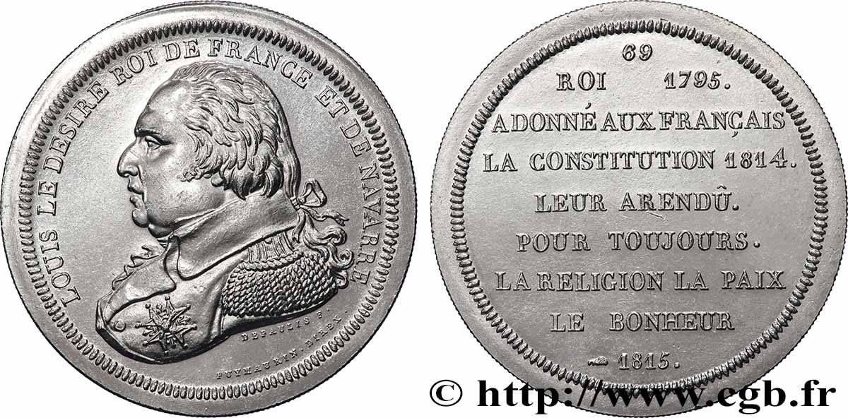SÉRIE MÉTALLIQUE DES ROIS DE FRANCE Médaille, Louis XVIII - 69 - refrappe ultra-moderne SUP