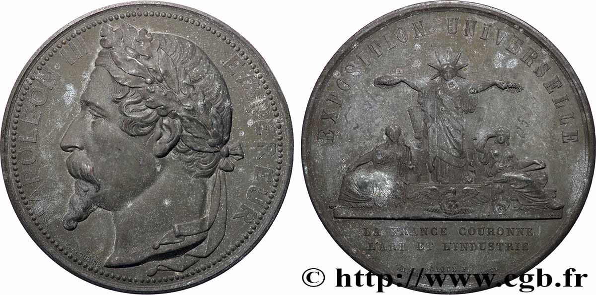 SECOND EMPIRE Médaille, Exposition universelle, La France couronne l’art et l’industrie XF
