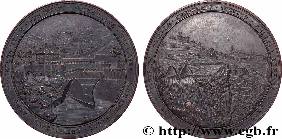 ITALIA - STATO PONTIFICIO - GRÉGOIRE XVI (Bartolomeo Alberto Cappellari) Médaille, Dérivation de la rivière Aniene à Tivoli BB/q.SPL