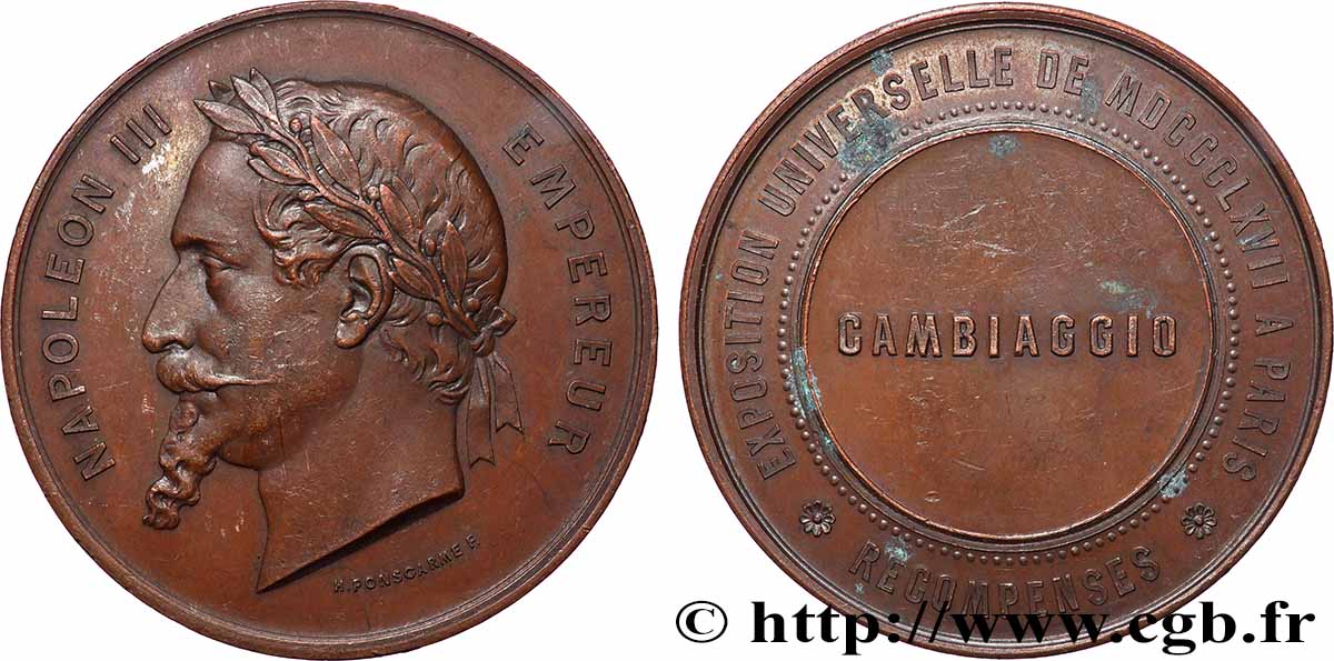 SECOND EMPIRE Médaille de récompense, Exposition universelle AU