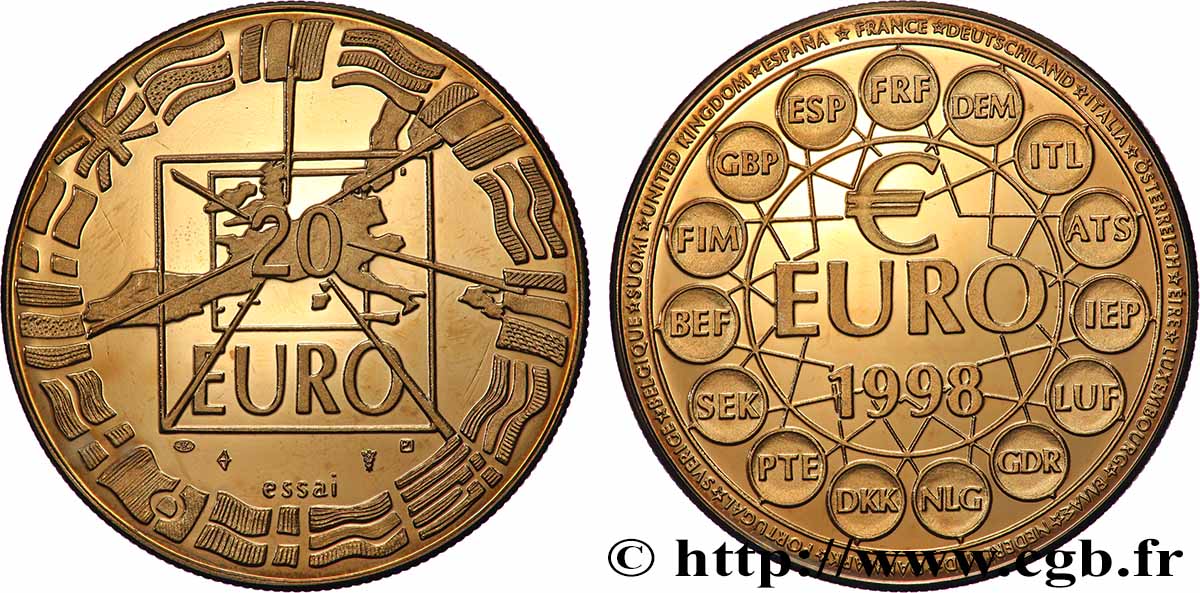 CINQUIÈME RÉPUBLIQUE Euro Europa, 20 Euro, Essai SPL