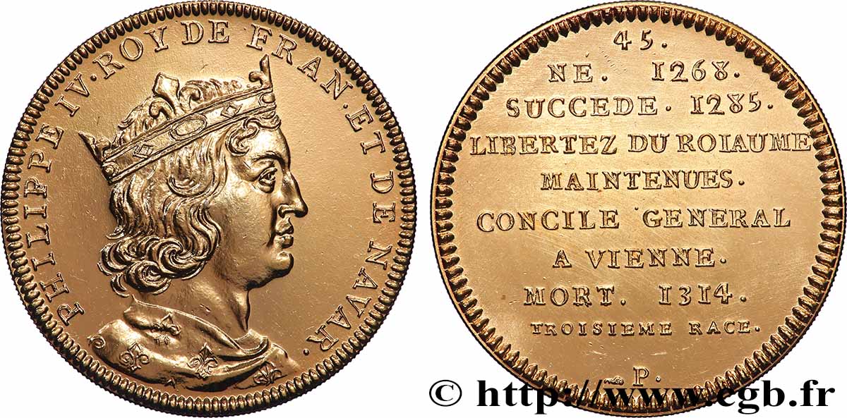 METALLIC SERIES OF THE KINGS OF FRANCE  Médaille, Philippe IV Le Bel - 45 - refrappe ultra-moderne AU