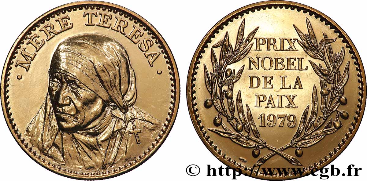 QUINTA REPUBBLICA FRANCESE Médaille, Mère Thérésa, Prix nobel de la Paix SPL
