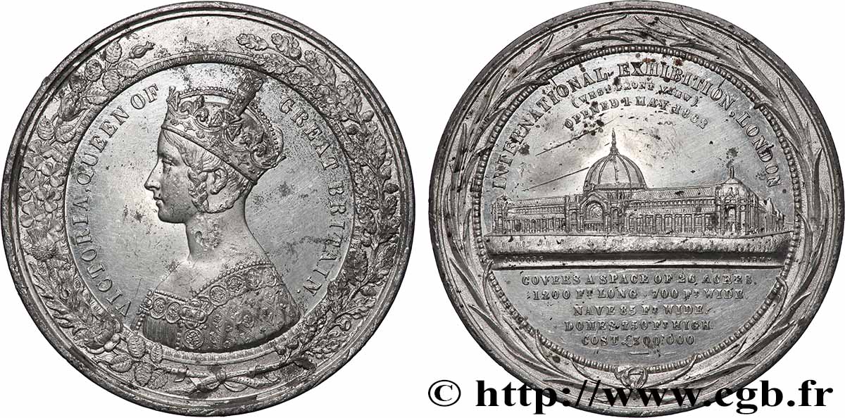 GRANDE BRETAGNE - VICTORIA Médaille, Exposition internationale, Bâtiment par la vue Ouest TTB