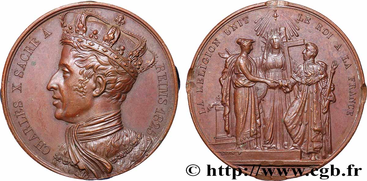 CHARLES X Médaille, Sacre de Charles X TTB+/TTB