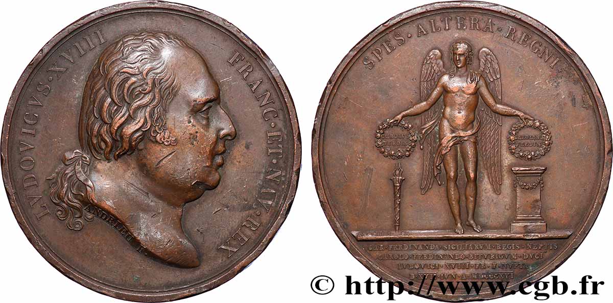 LOUIS XVIII Médaille, Mariage du duc de Berry XF