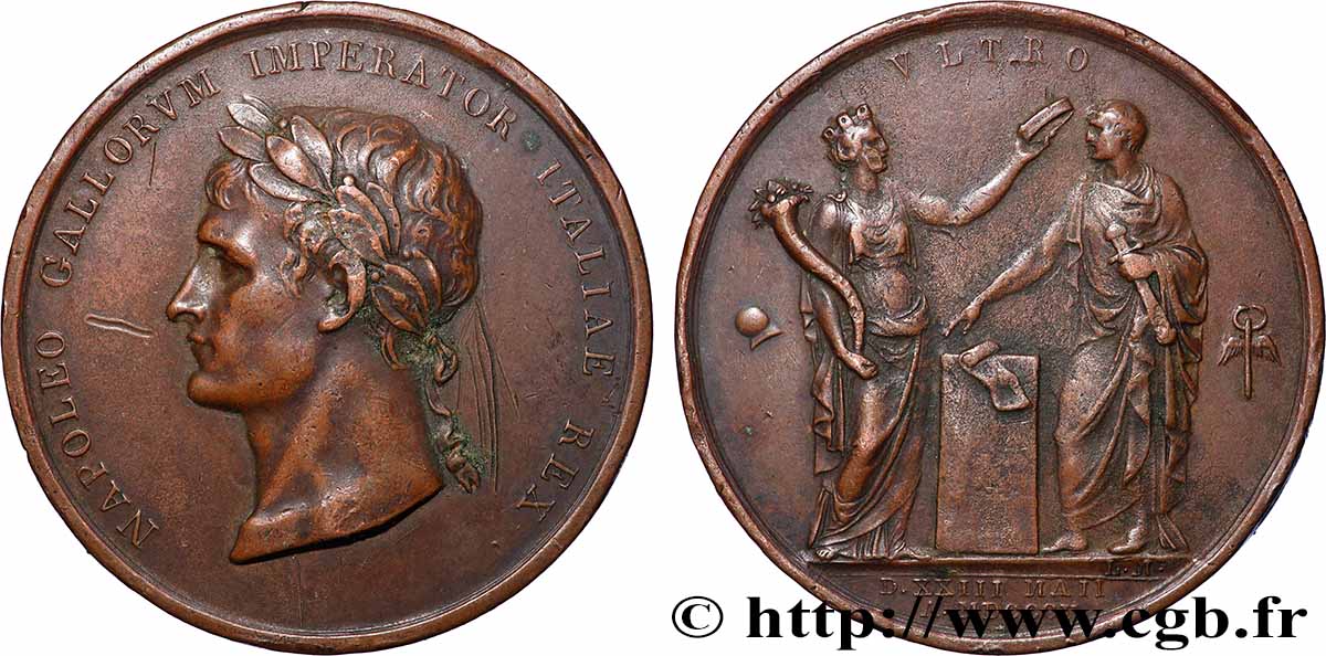 PREMIER EMPIRE Médaille, Napoléon Ier couronné roi d&nbsp;Italie TTB