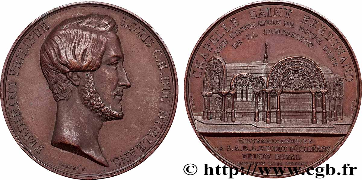LOUIS-PHILIPPE Ier Médaille en mémoire de Ferdinand Philippe d’Orléans, Chapelle Saint Ferdinand TTB+