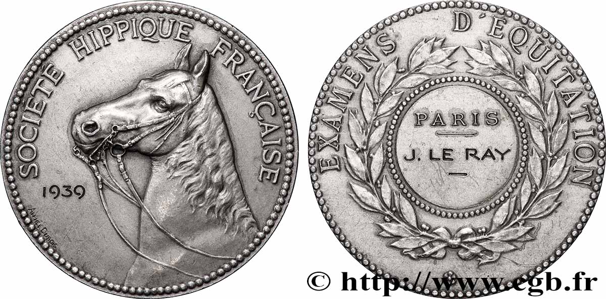 TROISIÈME RÉPUBLIQUE Médaille, Société hippique française, Examens d’équitation TTB+