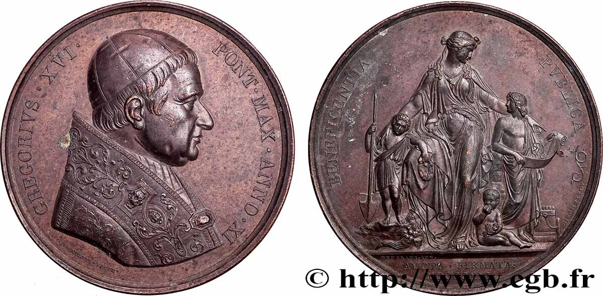 ITALIA - STATO PONTIFICIO - GRÉGOIRE XVI (Bartolomeo Alberto Cappellari) Médaille, Bienfaits reçus grâce à la Providence du pape q.SPL