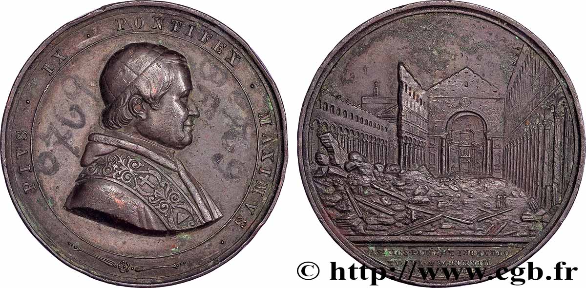 VATICAN - PIUS IX (Giovanni Maria Mastai Ferretti) Médaille, Incendie de la Basilique Saint Paul XF