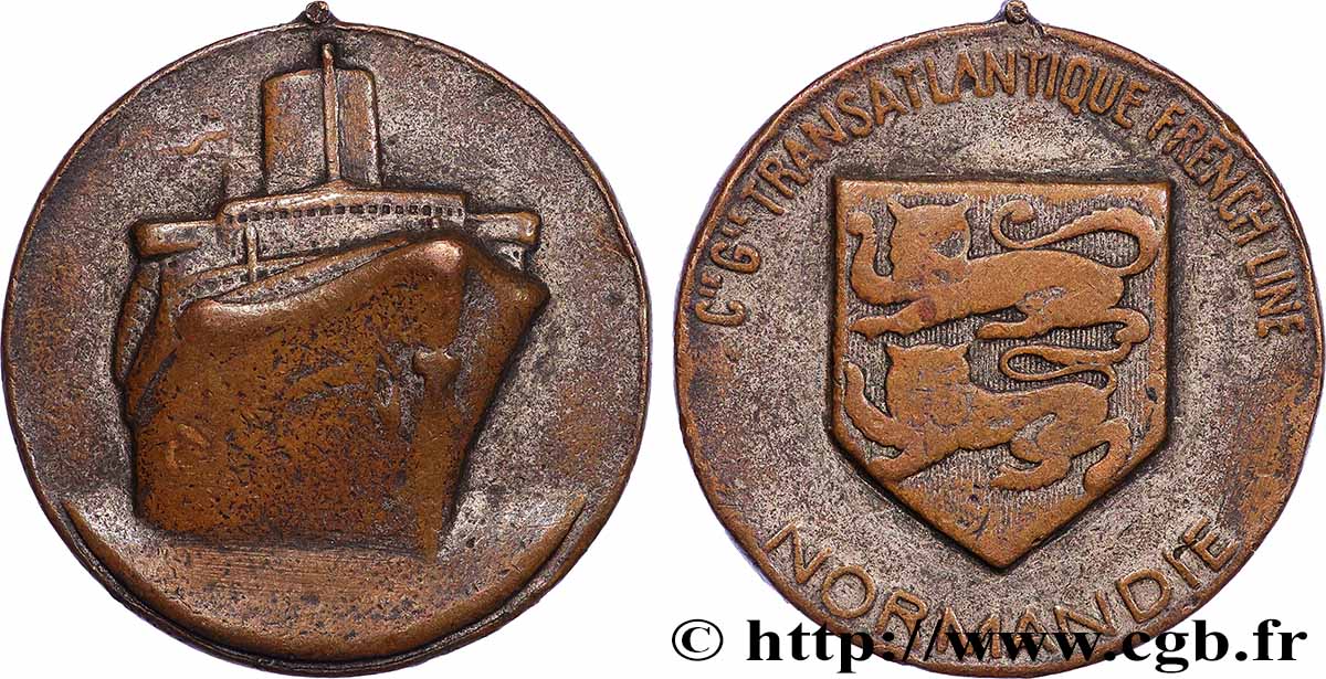 TROISIÈME RÉPUBLIQUE Médaille, French Line, le “Normandie” TB+