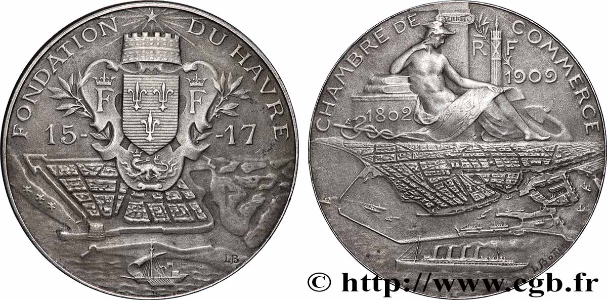 TROISIÈME RÉPUBLIQUE Médaille, Fondation du Havre, Chambre de commerce SUP