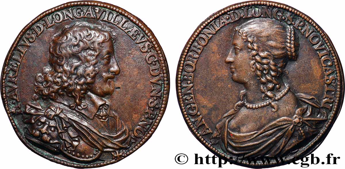 SUISSE - PRINCIPAUTÉ DE NEUCHÂTEL - HENRI II D&nbsp;ORLÉANS-LONGUEVILLE Fonte postérieure, Mariage de Henri II d’Orléans-Longueville et Anne-Geneviève de Bourbon-Condé TTB+