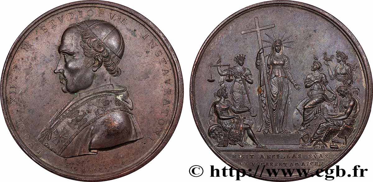 ITALIE - ÉTATS DU PAPE - LÉON XII (Annibale Sermattei della Genga) Médaille, Établissement de la congrégation d’études TTB+