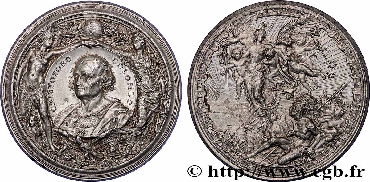 ÉTATS-UNIS D&nbsp;AMÉRIQUE Médaille, Christophe Colomb, 4e centenaire de la découverte de l’Amérique MBC