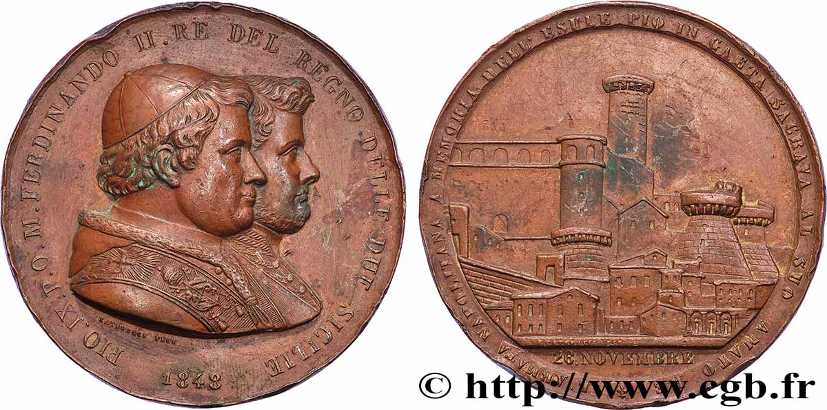 ITALIE - ROYAUME DES DEUX-SICILES - FERDINAND II Médaille, Pour l&nbsp;exil du pape Pie IX à Gaète TB+