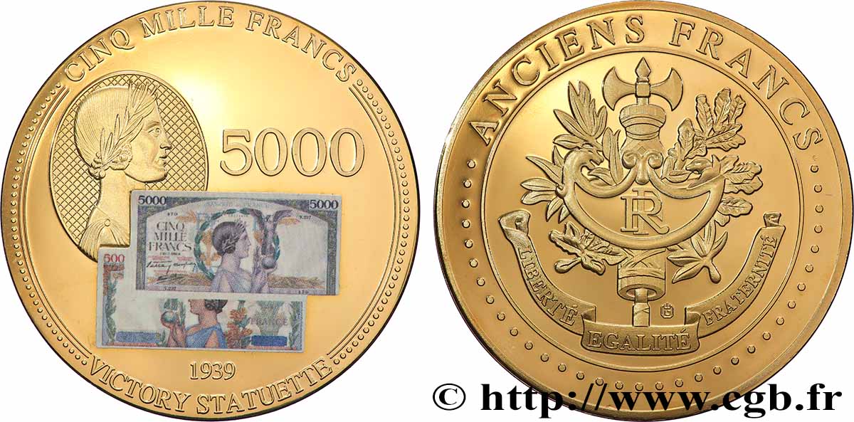 QUINTA REPUBLICA FRANCESA Médaille, Anciens 5000 francs SC