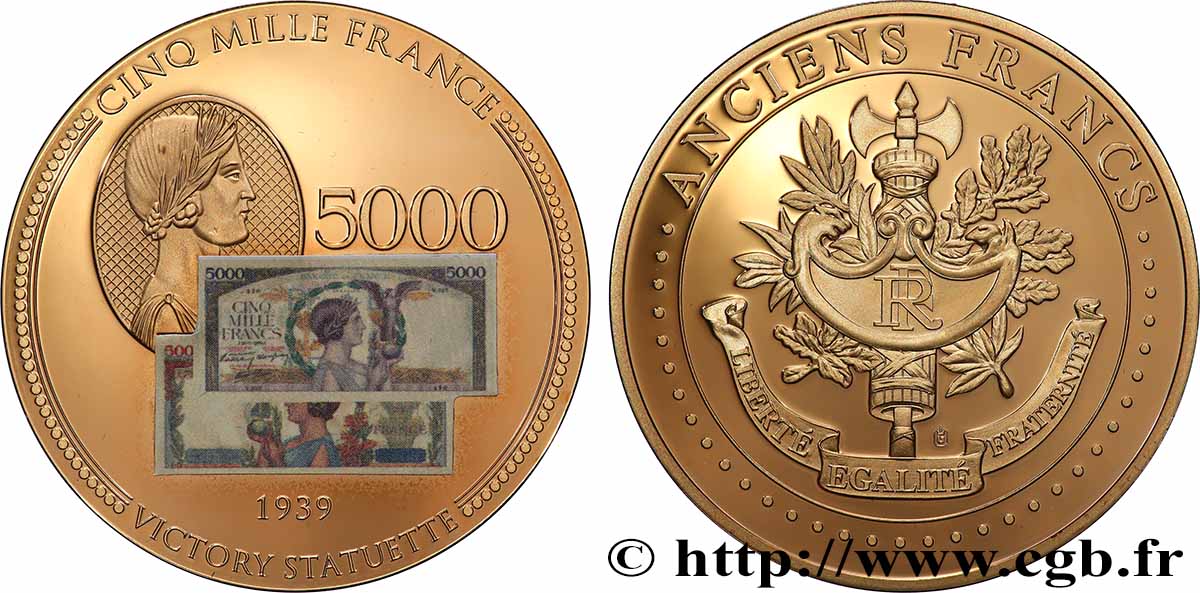 QUINTA REPUBLICA FRANCESA Médaille, Anciens 5000 francs SC