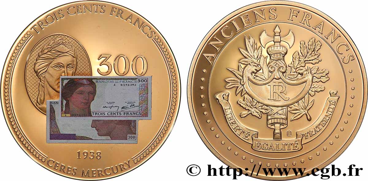 V REPUBLIC Médaille, Anciens 300 francs MS