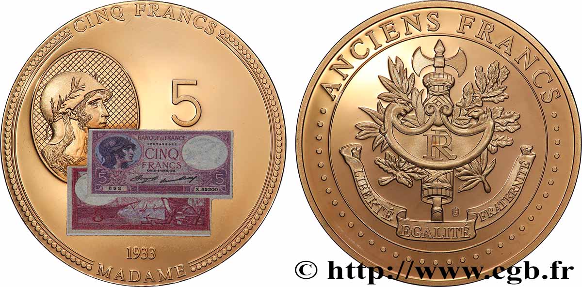 FUNFTE FRANZOSISCHE REPUBLIK Médaille, Anciens 5 francs fST