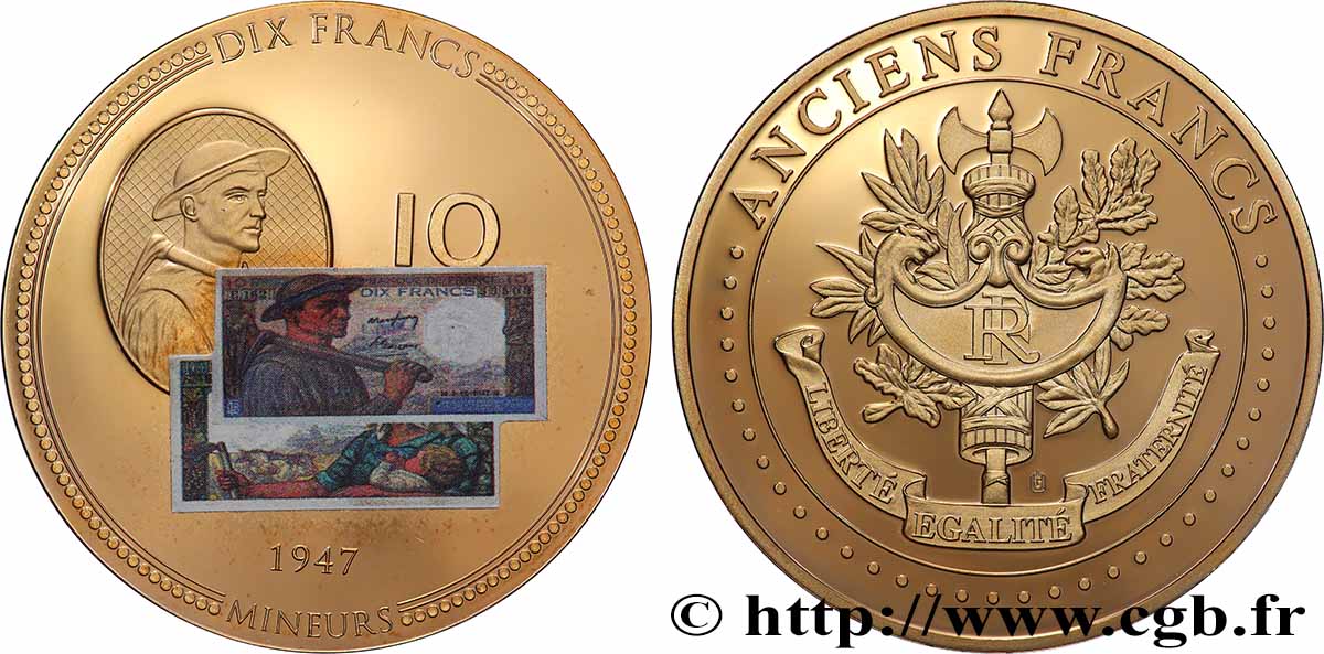 QUINTA REPUBLICA FRANCESA Médaille, Anciens 10 francs SC