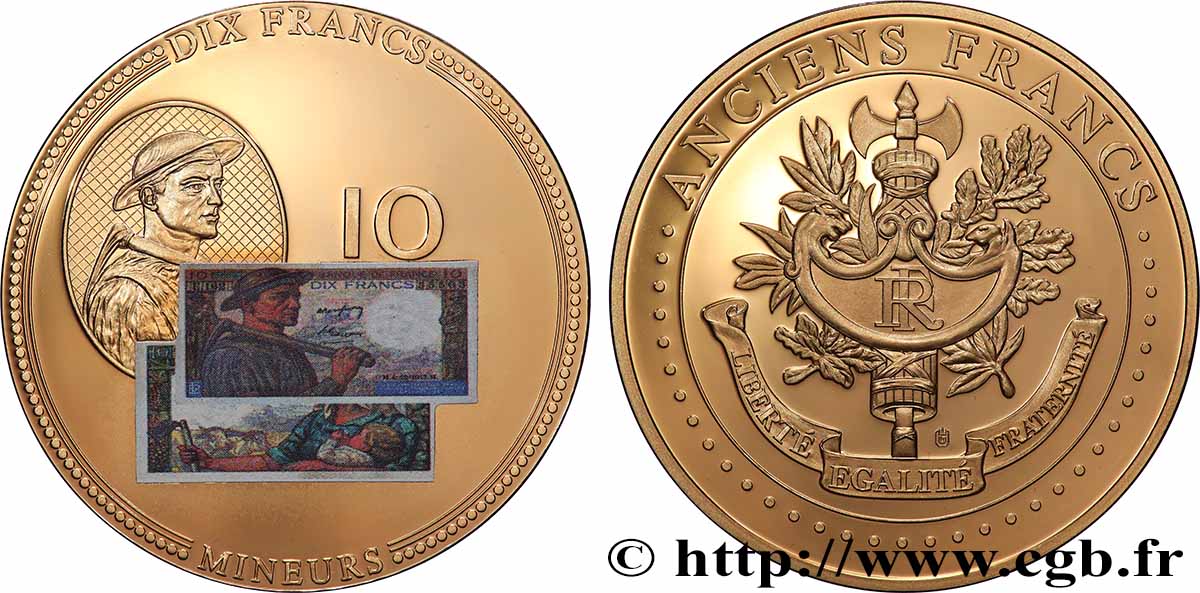 QUINTA REPUBLICA FRANCESA Médaille, Anciens 10 francs SC