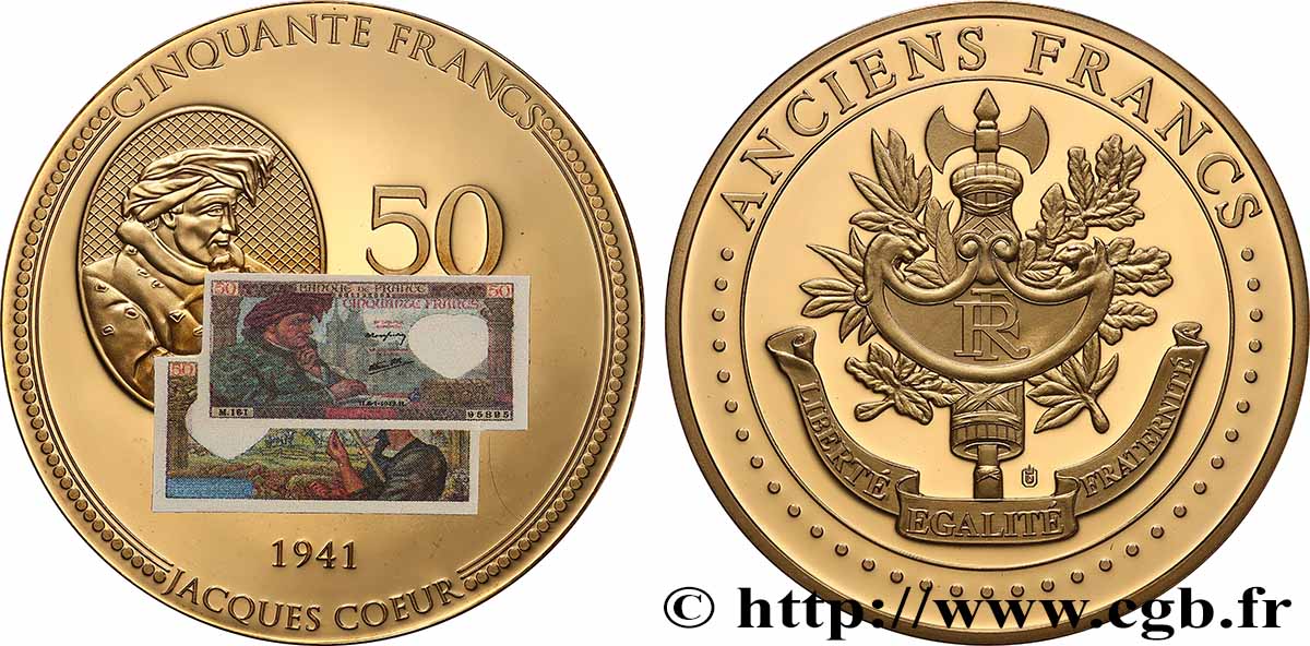 QUINTA REPUBLICA FRANCESA Médaille, Anciens 50 francs SC