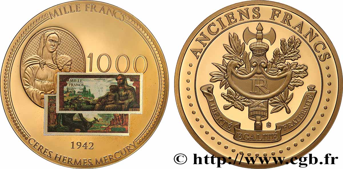 V REPUBLIC Médaille, Anciens 1000 francs MS