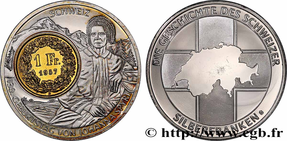 SWITZERLAND Médaille, 130e anniversaire de Johanna Spyri AU