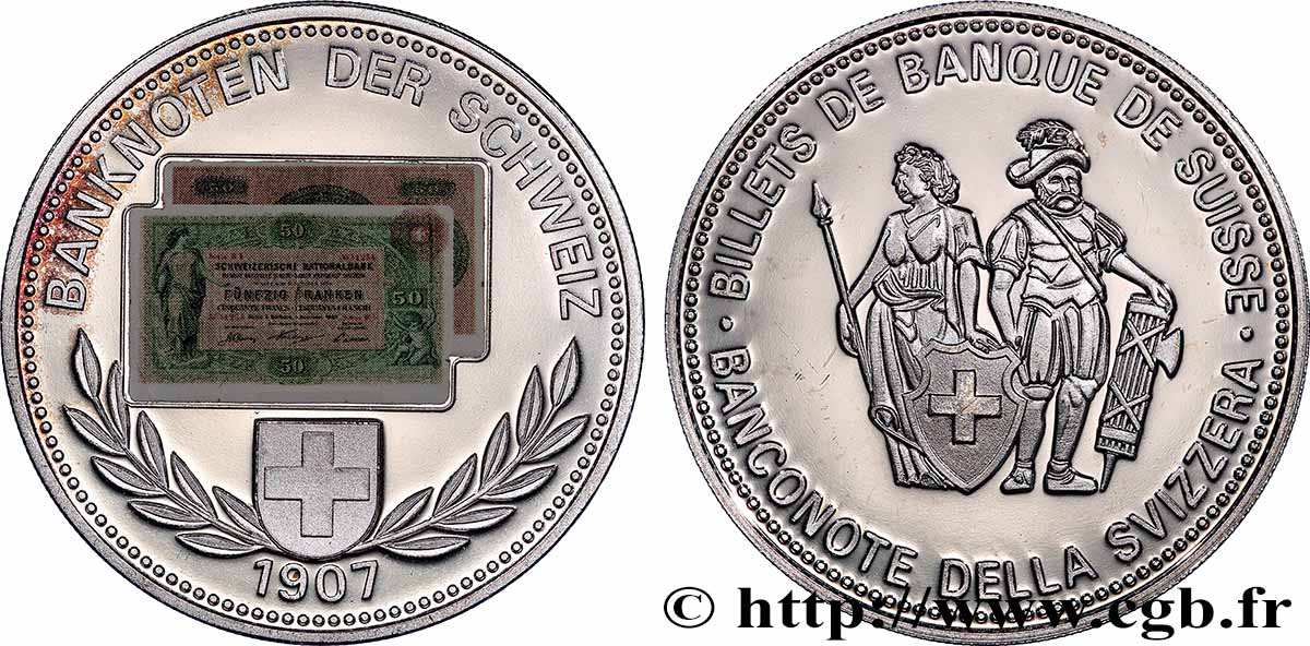 SVIZZERA  Médaille, Billets de Suisse, 50 francs suisse SPL