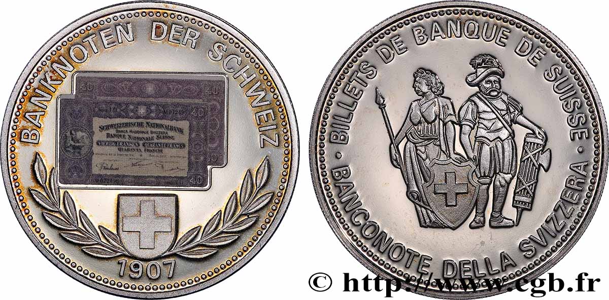 SCHWEIZ Médaille, Billets de Suisse, 40 francs suisse VZ