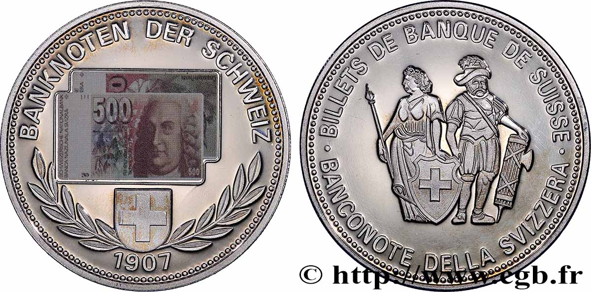 SCHWEIZ Médaille, Billets de Suisse, 500 francs suisse VZ