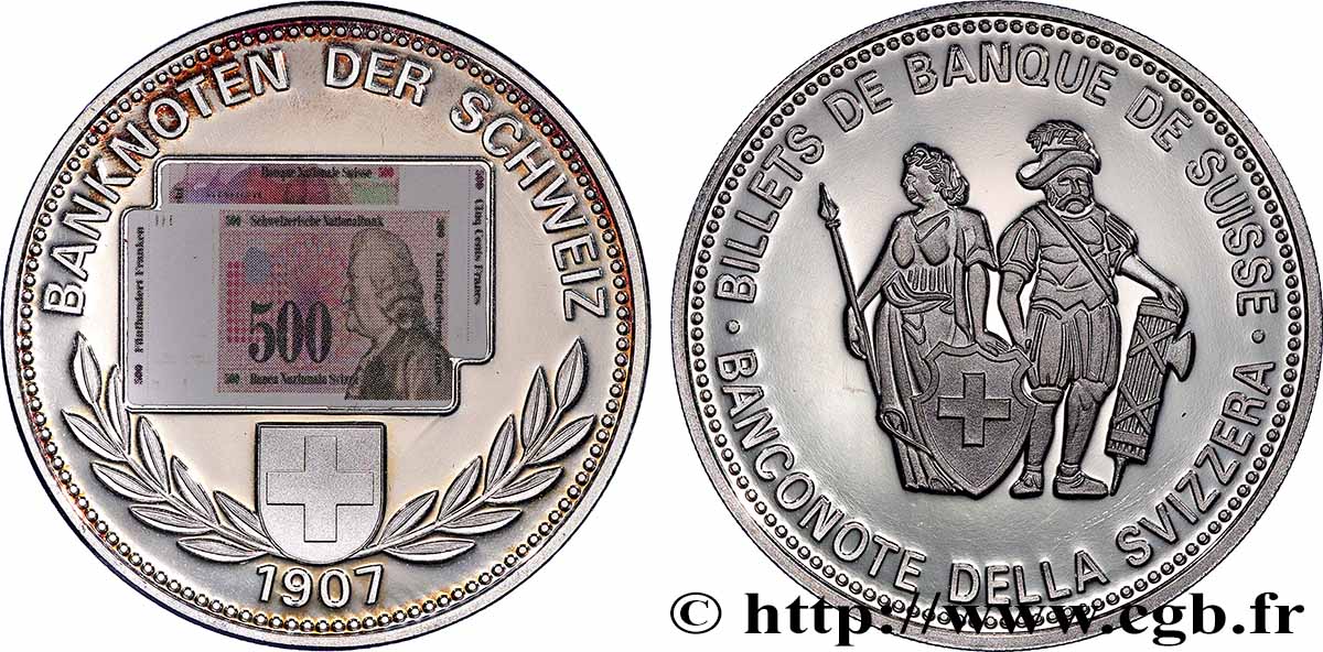 SCHWEIZ Médaille, Billets de Suisse, 500 francs suisse VZ