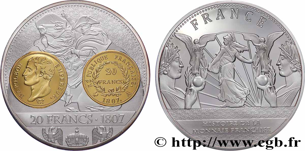 V REPUBLIC Médaille, Histoire de la monnaie française, 20 francs MS