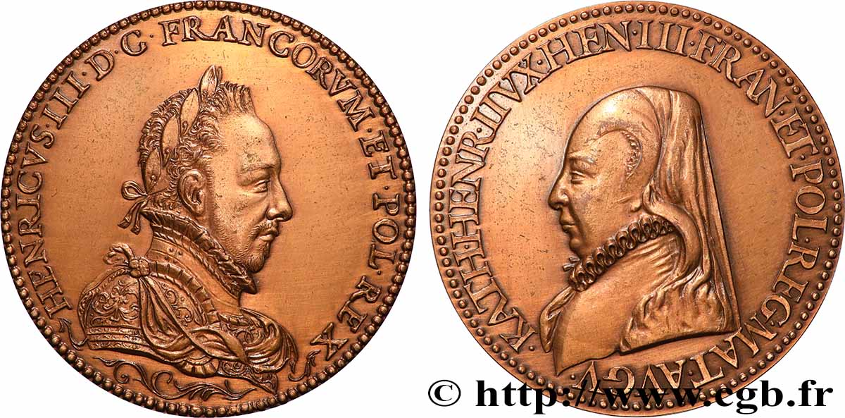 CHARLES IX Médaille, Charles IX et Catherine II de Médicis, frappe moderne AU
