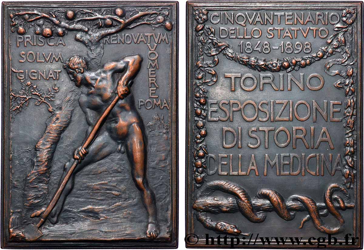 ITALIE - ROYAUME D&nbsp;ITALIE - HUMBERT Ier Plaquette, Cinquantenaire, Exposition de médecine EBC