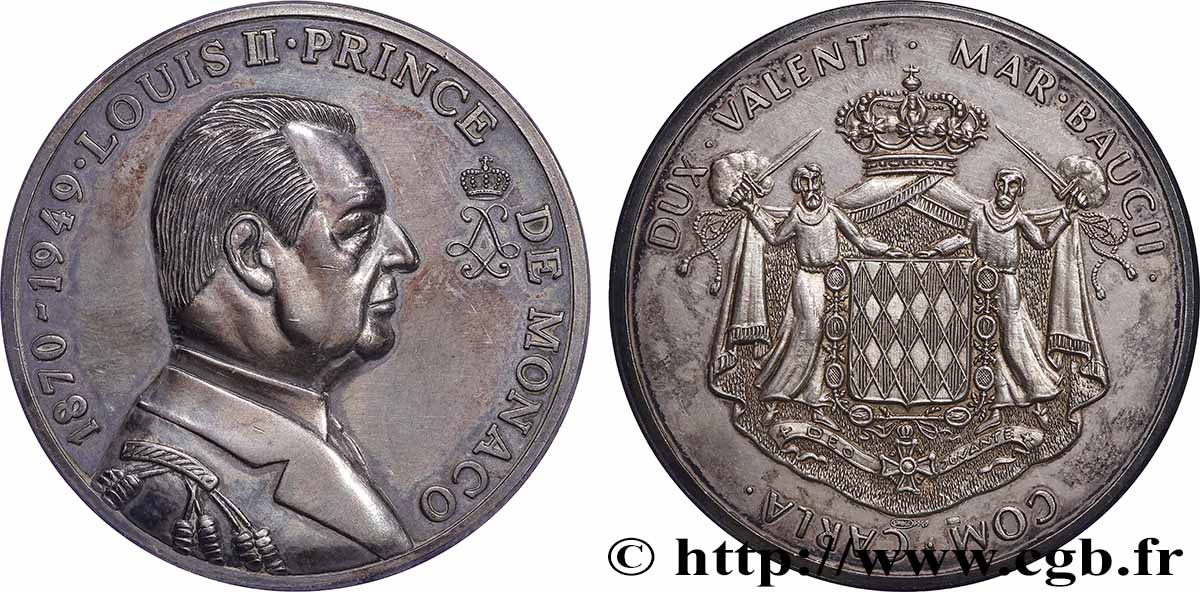MONACO Médaille, Les Princes de Monaco, Louis II AU/AU