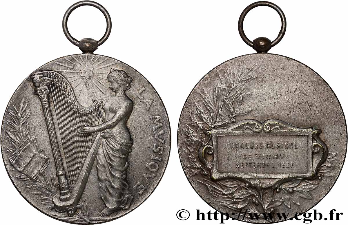 III REPUBLIC Médaille, La Musique, Concours musical de Vichy XF