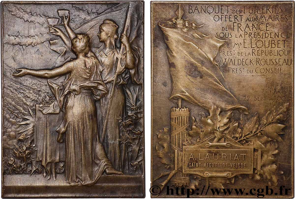 III REPUBLIC Plaquette, Banquet des tuileries offert aux maires de France XF